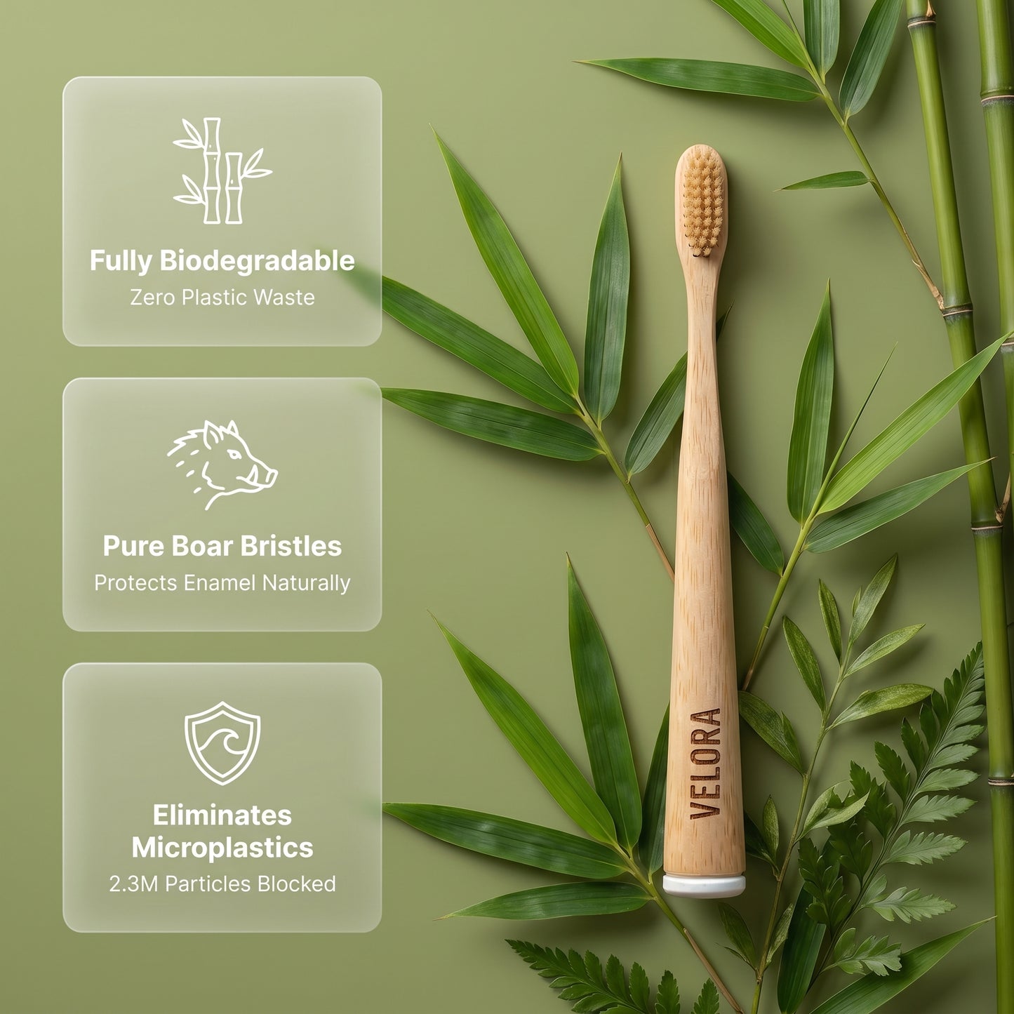 Velora Boar Bristle & Bamboo Toothbrush (4 Pack)