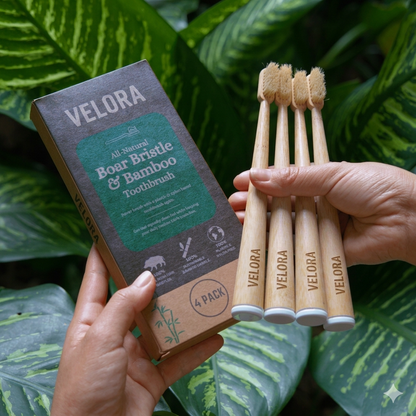 Velora Boar Bristle & Bamboo Toothbrush (4 Pack)